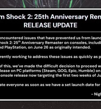 System Shock 2: 25th Anniversary Remaster console release delayed announcement image from Nightdive Studios
