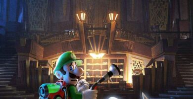 Luigi holding Poltergust in a dark haunted mansion teased for Nintendo Switch 2