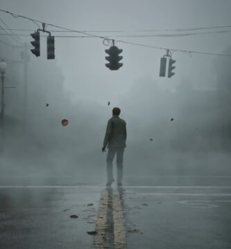 Screenshot from Silent Hill 2 Remake showing James Sunderland in a foggy town