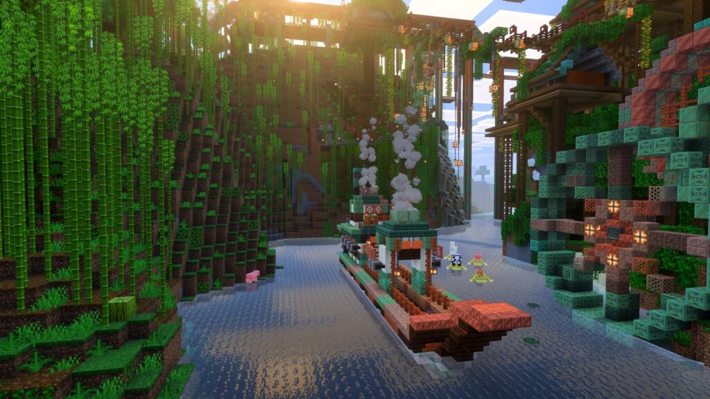 Minecraft landscape showcasing new lighting and shadows from Vibrant Visuals update