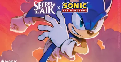 Sonic the Hedgehog Secret Lair Magic the Gathering cards featuring reprints like Swiftfoot Boots as Air Shoes.