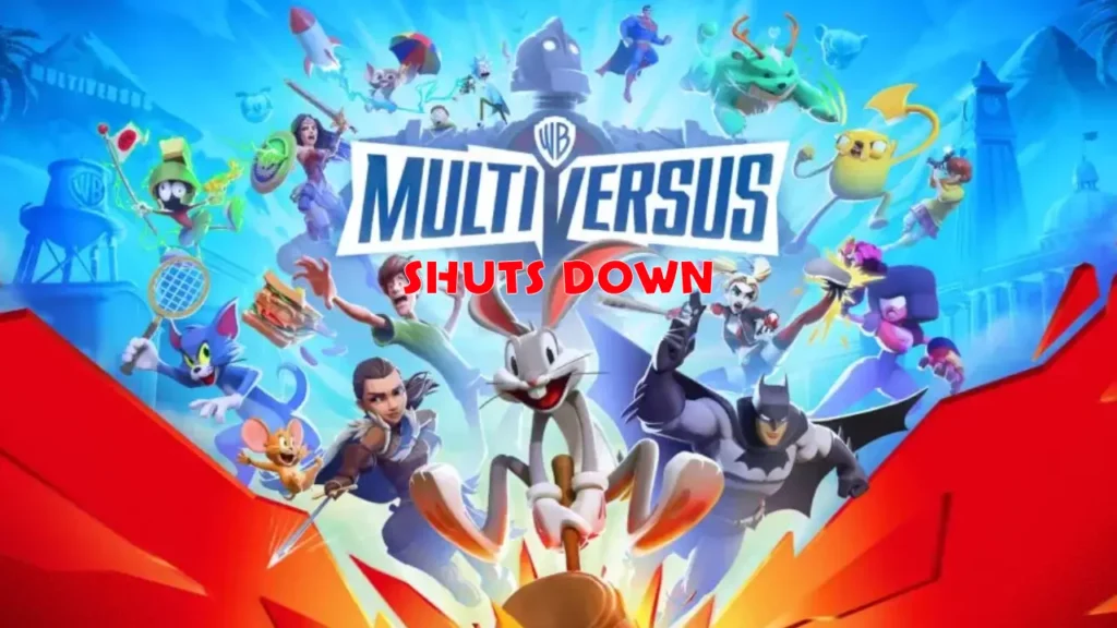 MultiVersus server shutdown notice with fading characters and a clock showing final hours