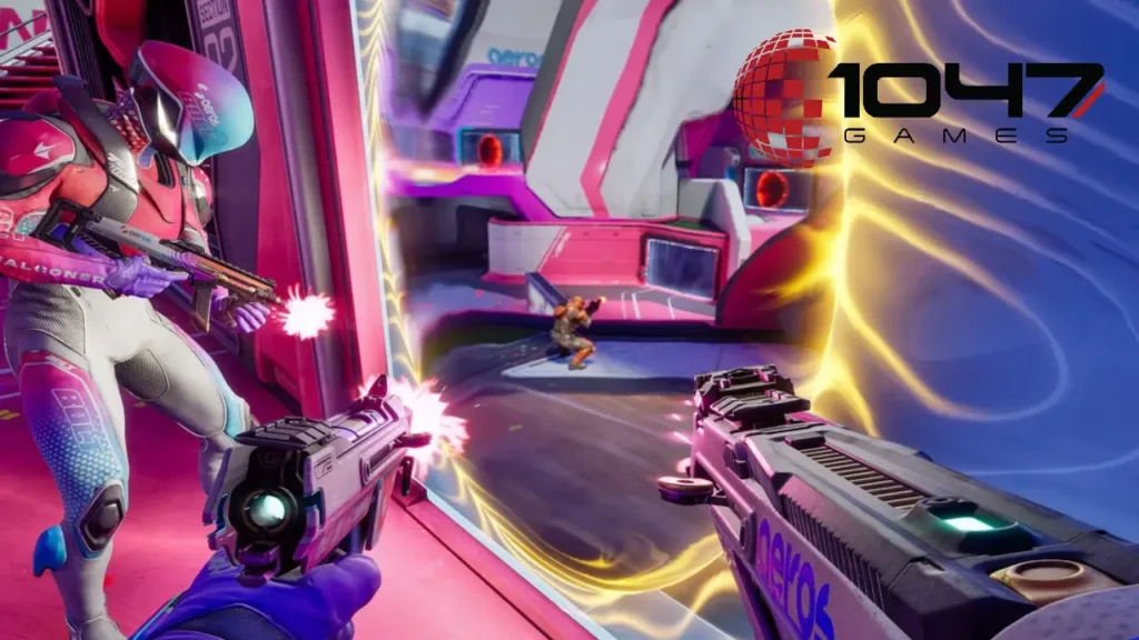 1047 Games logo with Splitgate 2 gameplay montage in background