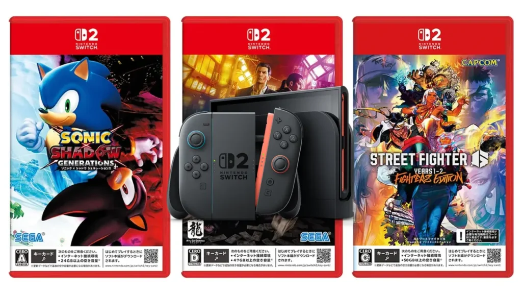 Switch 2 game cases displayed, highlighting third-party and first-party titles