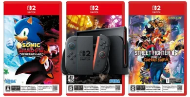 Switch 2 game cases displayed, highlighting third-party and first-party titles
