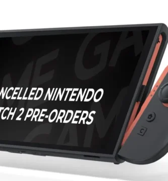 Nintendo Switch 2 console with GAME retailer logo and canceled pre-order notice