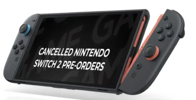 Nintendo Switch 2 console with GAME retailer logo and canceled pre-order notice