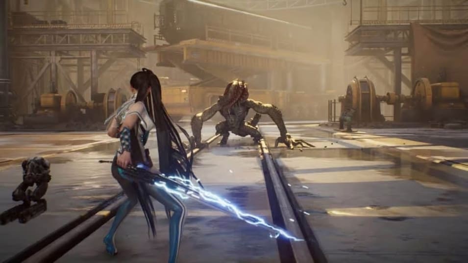 Stellar Blade PC version gameplay showing protagonist Eve in combat