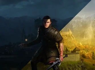 Screenshot from The Blood of Dawnwalker gameplay trailer showing vampire protagonist Coen in Vale Sangora
