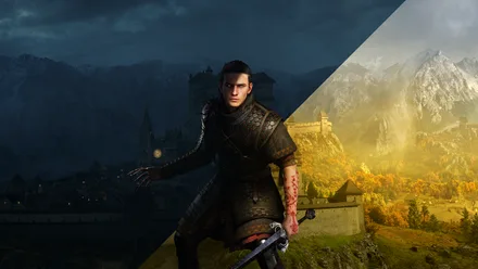 Screenshot from The Blood of Dawnwalker gameplay trailer showing vampire protagonist Coen in Vale Sangora