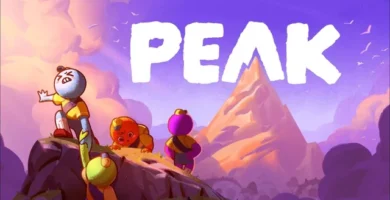 Screenshot of four players climbing procedurally generated terrain in Peak, the viral indie co-op game on Steam.