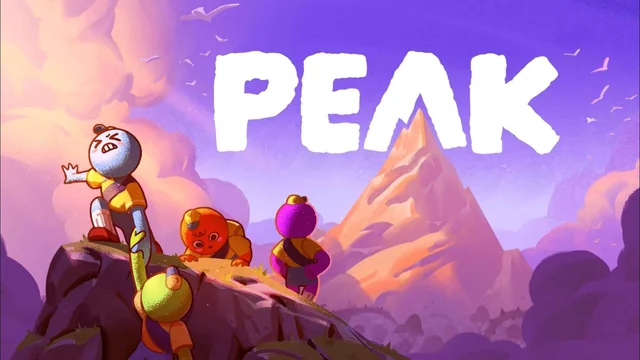 Screenshot of four players climbing procedurally generated terrain in Peak, the viral indie co-op game on Steam.