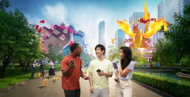 Trainers gathering at a Pokémon GO Community Campsite with new PokéStops and Gyms
