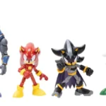 Sonic the Hedgehog and Batman crossover action figures on display in superhero suits