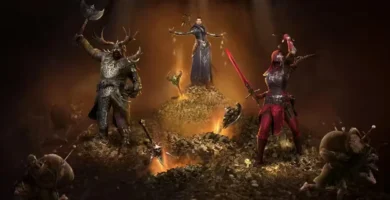Diablo 4 second anniversary event with fiery in-game scene and characters in celebration gear