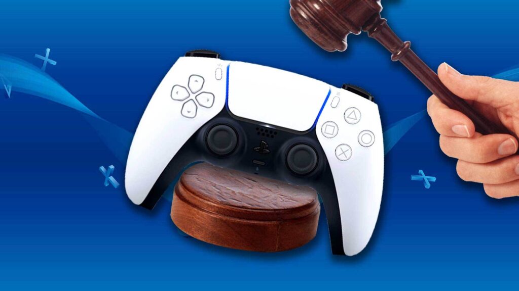 PlayStation controller next to court gavel symbolizing Dutch class action lawsuit