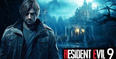 Resident Evil 9 teaser art with horror-themed visuals and character shadows