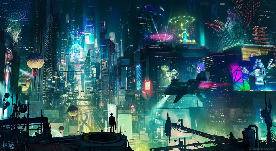 Cyberpunk 2 teaser art showing futuristic dystopian cityscape outside of Night City