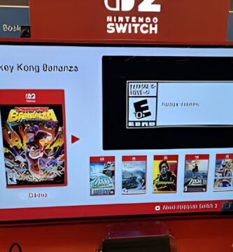 Player testing Donkey Kong Bananza demo at a Nintendo Switch 2 kiosk in Walmart