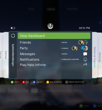 Mockup of Xbox Classics menu showing original Xbox and Xbox 360 games on a modern console dashboard