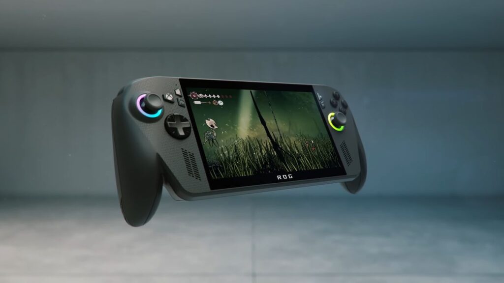 Concept image of the canceled Xbox handheld console project next to the ROG Ally