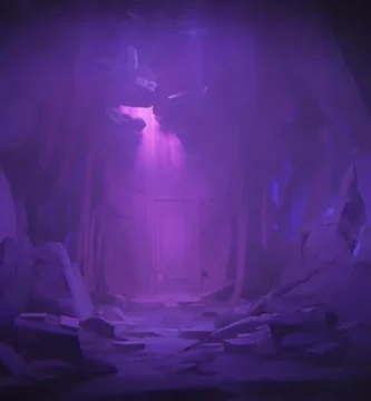 Teaser image from Little Nightmares VR showing a mysterious cave door and a music box