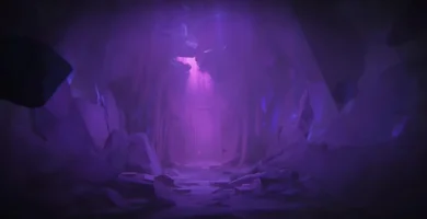 Teaser image from Little Nightmares VR showing a mysterious cave door and a music box