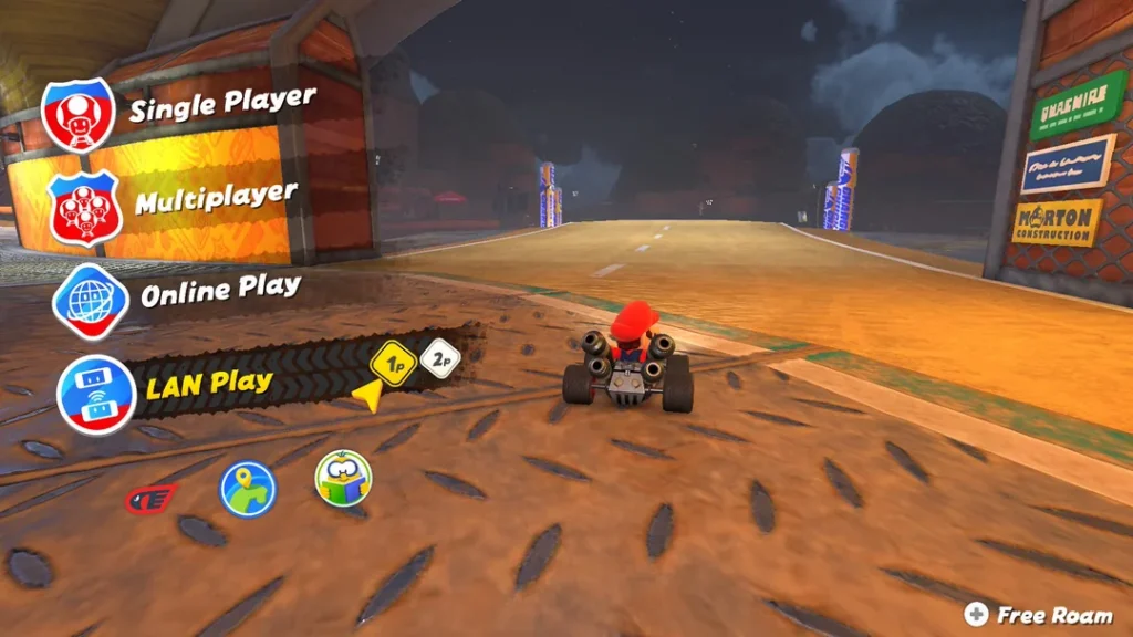 Mario Kart World LAN Play menu screen showing hidden multiplayer activation