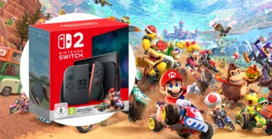 Nintendo Mario Kart World game cover with Switch 2 console