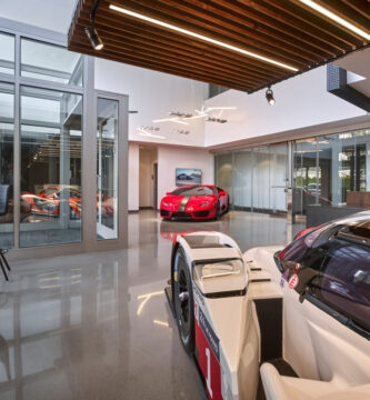 Turn 10 Studios office with Forza Motorsport branding during sunset