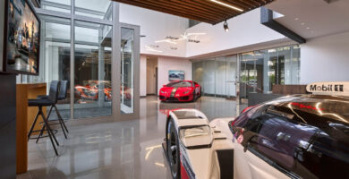 Turn 10 Studios office with Forza Motorsport branding during sunset
