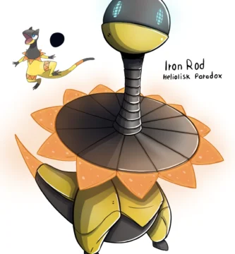 Iron Rod Paradox Heliolisk concept art with a robotic body and solar disk on its neck.