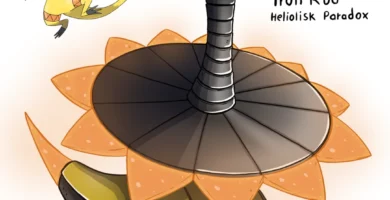 Iron Rod Paradox Heliolisk concept art with a robotic body and solar disk on its neck.