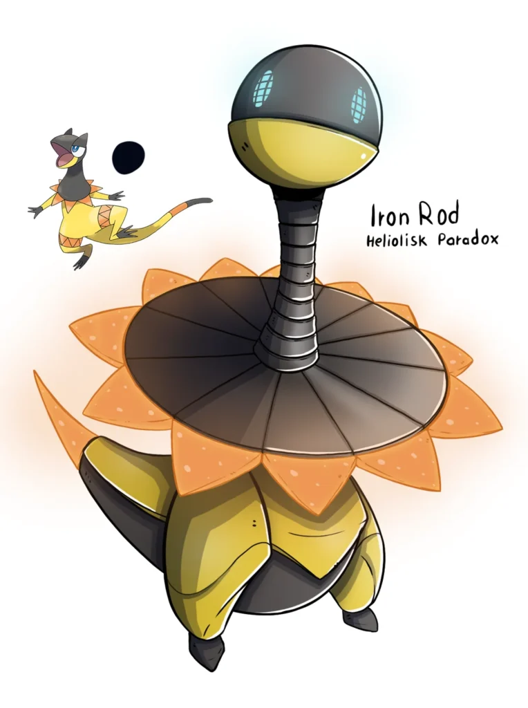Iron Rod Paradox Heliolisk concept art with a robotic body and solar disk on its neck.