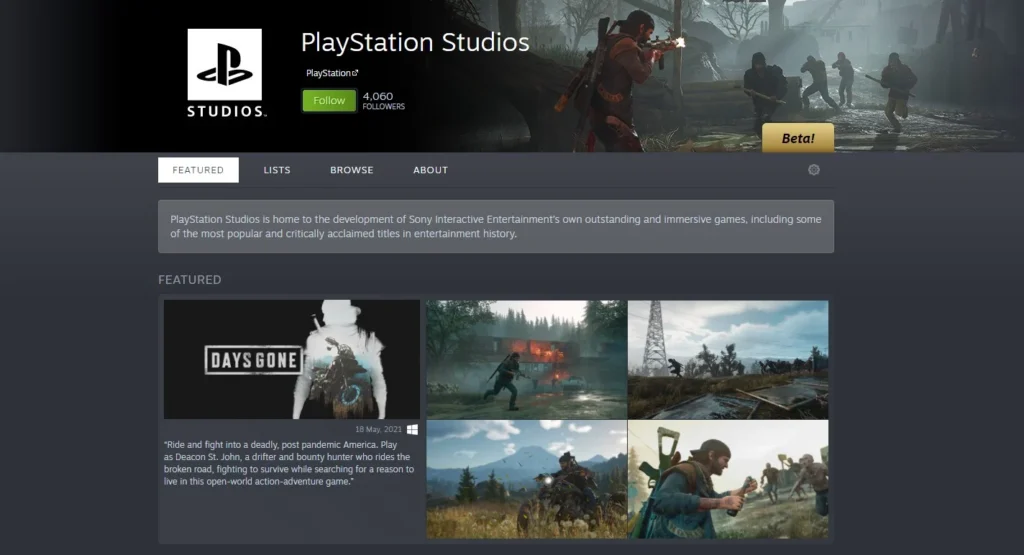 Steam storefront showing PlayStation games like Helldivers 2 and God of War Ragnarok