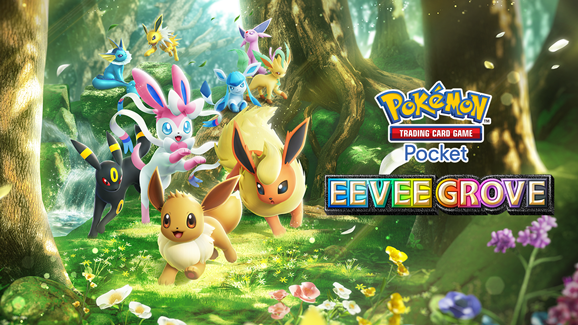 Eevee Grove booster pack teaser featuring Eevee and evolutions in Pokémon TCG Pocket