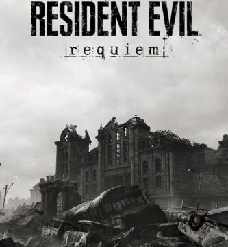 Resident Evil Requiem promotional image showing Grace Ashcroft standing in front of the abandoned hotel linked to Raccoon City