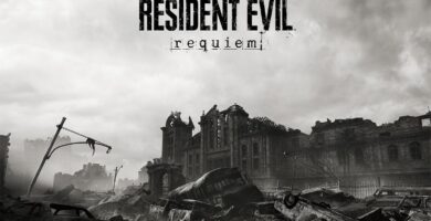 Resident Evil Requiem promotional image showing Grace Ashcroft standing in front of the abandoned hotel linked to Raccoon City