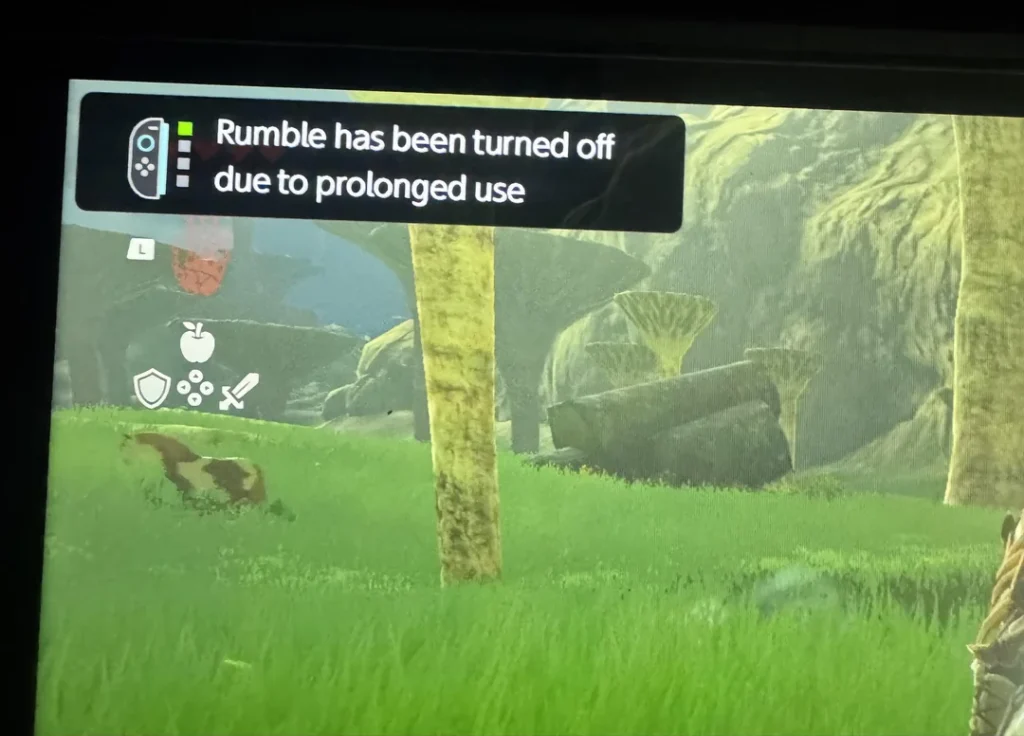 Nintendo Switch 2 screen showing Joy-Con rumble auto-disable alert