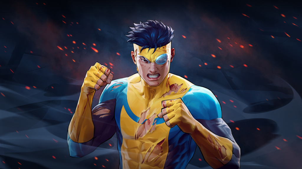 Screenshot of Invincible VS gameplay trailer featuring Omni-Man fighting Mark Grayson