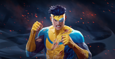 Screenshot of Invincible VS gameplay trailer featuring Omni-Man fighting Mark Grayson