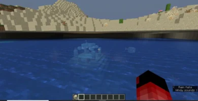 Minecraft ocean monument generated under floating desert biome with sand blocks hovering