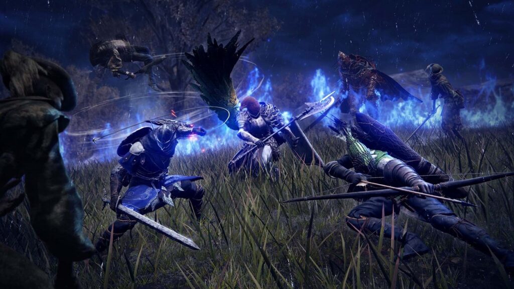 Elden Ring Nightreign promotional artwork with co-op fantasy combat scene