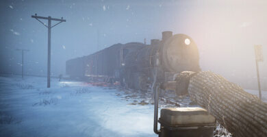Frostrail first-person shooter gameplay showing snowy landscape and monstrous creatures
