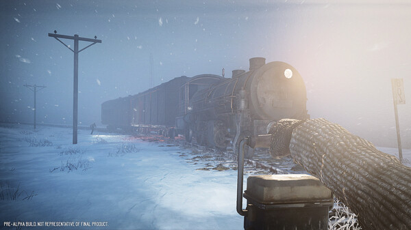 Frostrail first-person shooter gameplay showing snowy landscape and monstrous creatures