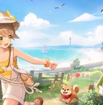 Starsand Island affection system with anime-style NPC characters interacting during a romantic cutscene