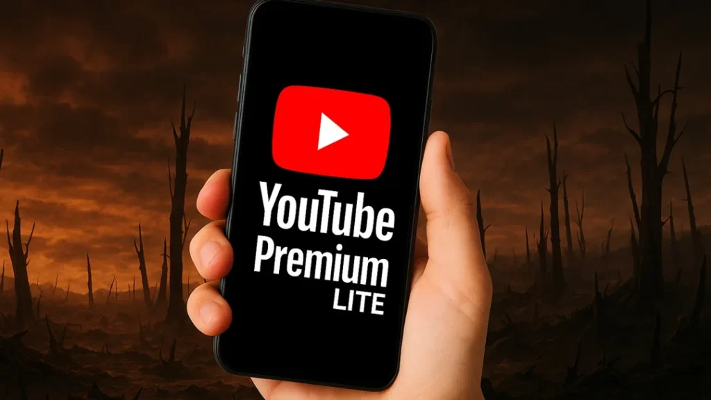 Frustrated user looking at YouTube Premium Lite email warning about upcoming ads