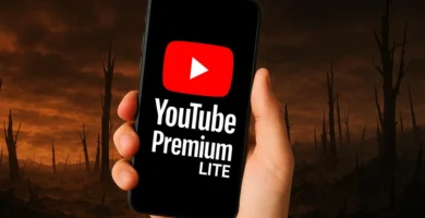 Frustrated user looking at YouTube Premium Lite email warning about upcoming ads