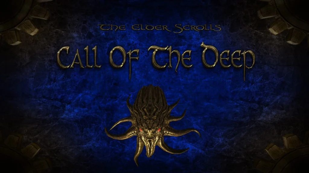 Underwater Dwemer city from Call of the Deep Skyrim mod with glowing ruins and sea creatures