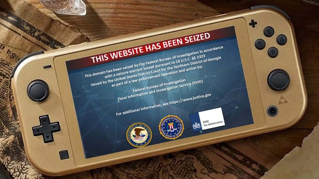 FBI seizure notice on NSw2u Nintendo Switch piracy website homepage